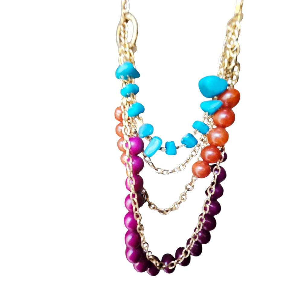 Vintage Relios Multi Strand Necklace Raw Amethyst Carnelian Blue Magnesite